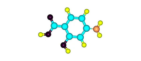 Structure moléculaire de l'acide 4-aminosalicylique isolée sur blanc — Photo