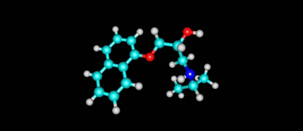 Moleculaire structuur propranolol geïsoleerd op zwart — Stockfoto