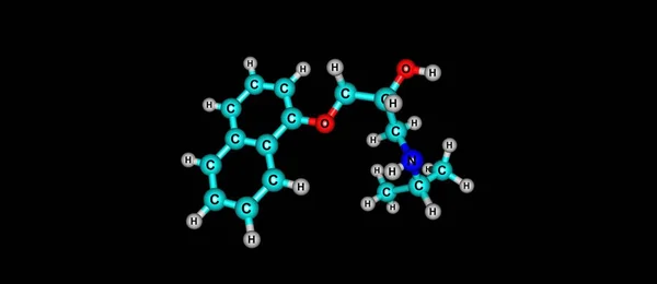 Struttura molecolare del propranololo isolato su nero — Foto Stock