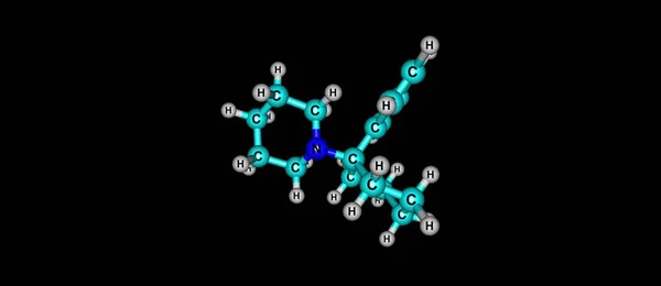 Fensiklidin moleküler yapısı üzerine siyah izole — Stok fotoğraf
