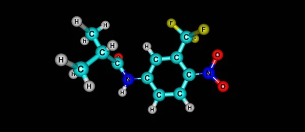 Μοριακή δομή Flutamide απομονώνονται σε μαύρο — Φωτογραφία Αρχείου