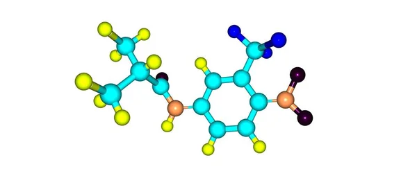 Estrutura molecular da flutamida isolada sobre o branco — Fotografia de Stock