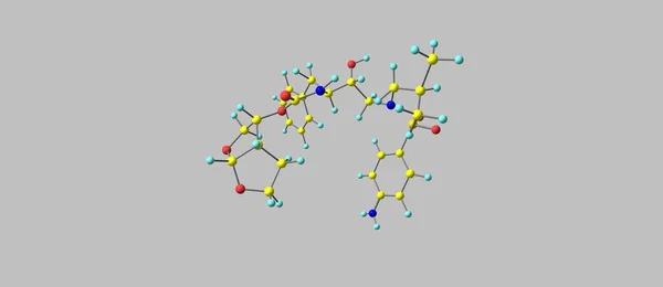 Darunawir struktury molekularnej na szarym tle — Zdjęcie stockowe