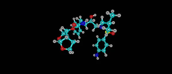 Estrutura molecular de darunavir isolada em preto — Fotografia de Stock