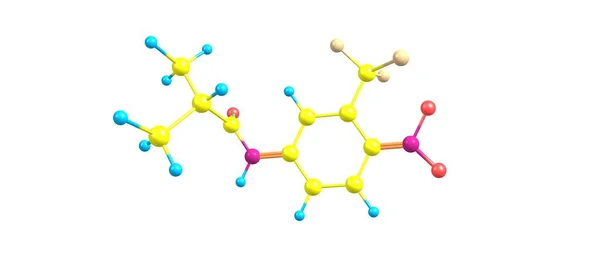 Estrutura molecular da flutamida isolada sobre o branco — Fotografia de Stock