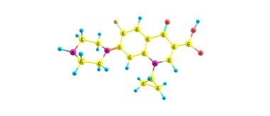 Siprofloksasin moleküler yapısı üzerinde beyaz izole