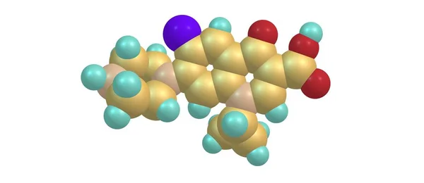 Estrutura molecular da ciprofloxacina isolada sobre o branco — Fotografia de Stock