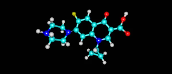 블랙에 고립 된 Ciprofloxacin 분자 구조 — 스톡 사진