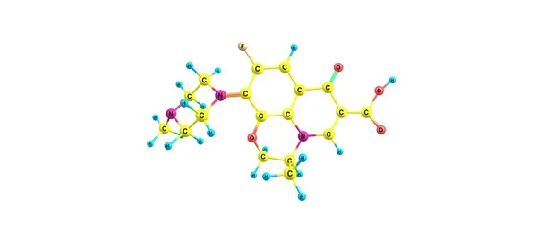 Levofloksasin moleküler yapısı üzerinde beyaz izole — Stok fotoğraf