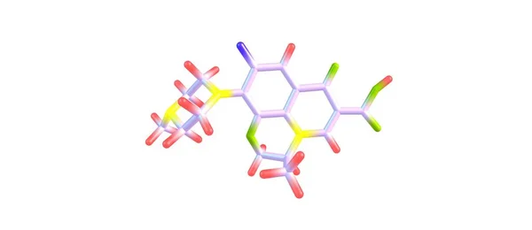 Levofloksasin moleküler yapısı üzerinde beyaz izole — Stok fotoğraf