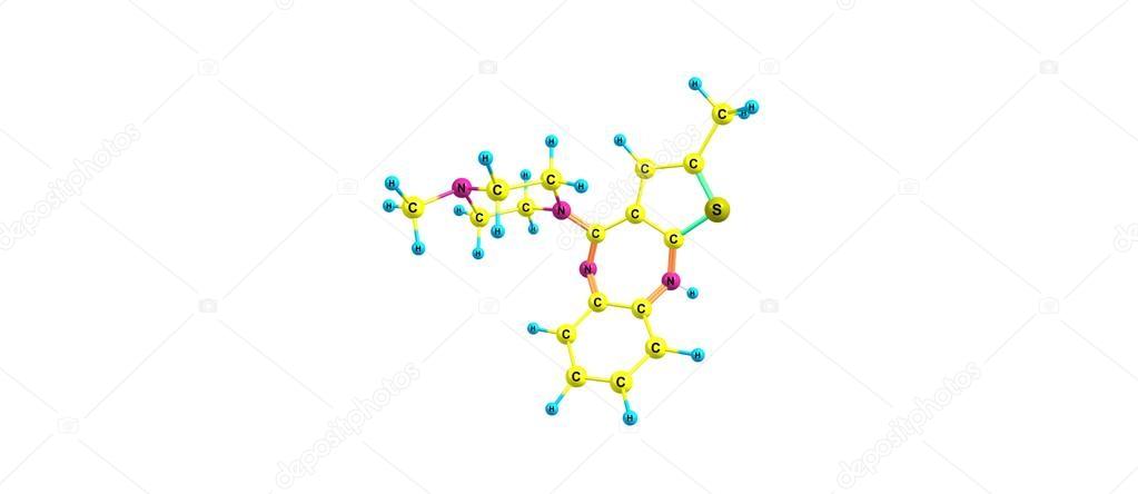 Olanzapine molecular structure isolated on white