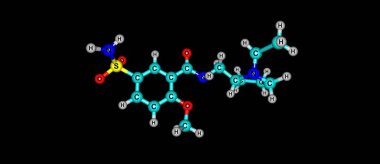 Siyah izole Sulpiride moleküler yapısı