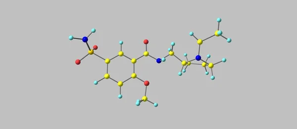 Молекулярная структура сульпирида изолирована на сером — стоковое фото