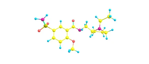 Sulpiride moleküler yapısı üzerinde beyaz izole — Stok fotoğraf