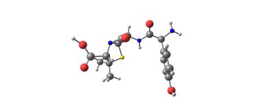 Amoksisilin moleküler yapısı üzerinde beyaz izole