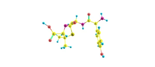阿莫西林分子结构上白色孤立 — 图库照片