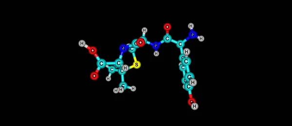 Struktura cząsteczkowa amoksycyliny na czarnym tle — Zdjęcie stockowe