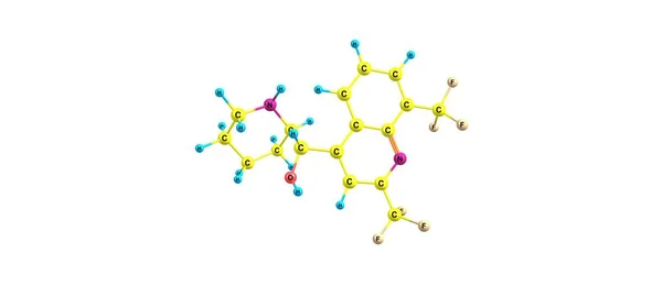 甲氟喹分子结构上白色孤立 — 图库照片