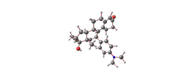 Moleculaire structuur Mifepriston geïsoleerd op wit — Stockfoto
