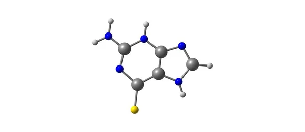 Estructura molecular de tioguanina aislada en blanco — Foto de Stock