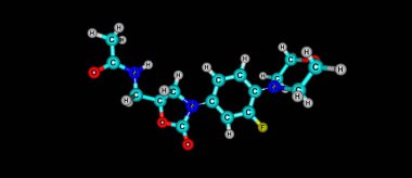 Siyah izole Linezolid antibiyotik moleküler yapısı