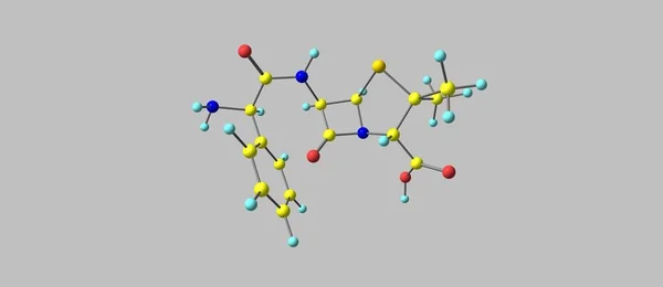 Antybiotyk ampicylinę struktury molekularnej, na szarym tle — Zdjęcie stockowe