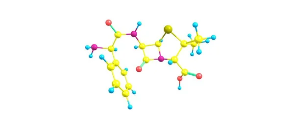 Ampicilline antibiotica moleculaire structuur geïsoleerd op wit — Stockfoto