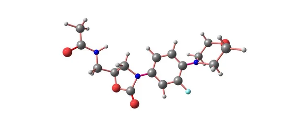 Estructura molecular antibiótica linezolida aislada en blanco —  Fotos de Stock