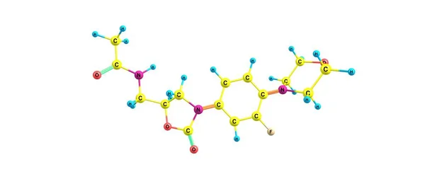 Linezolide antibiotische Molekülstruktur isoliert auf weiß — Stockfoto