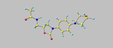 Gri izole Linezolid antibiyotik moleküler yapısı
