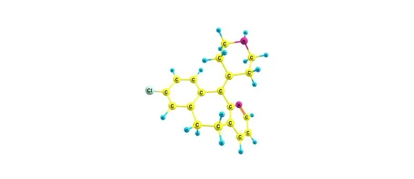 Desloratadine moleküler yapısı üzerinde beyaz izole — Stok fotoğraf