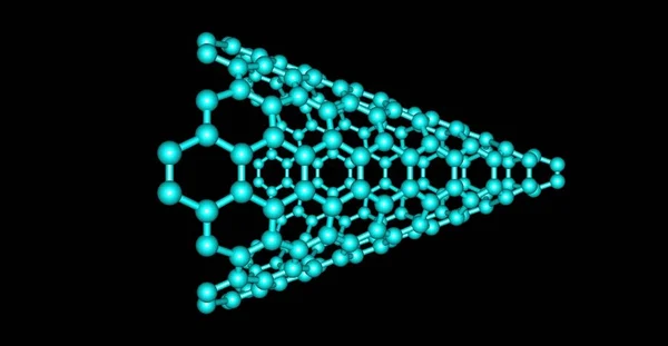 Struttura molecolare in nanocono di carbonio isolato su nero — Foto Stock