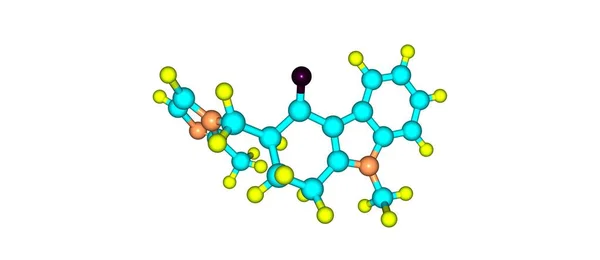 Ondansetron moleküler yapısı üzerinde beyaz izole — Stok fotoğraf