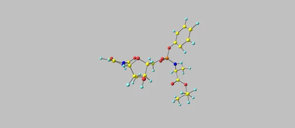Molekulare Struktur von Sofosbuvir isoliert auf grau — Stockfoto