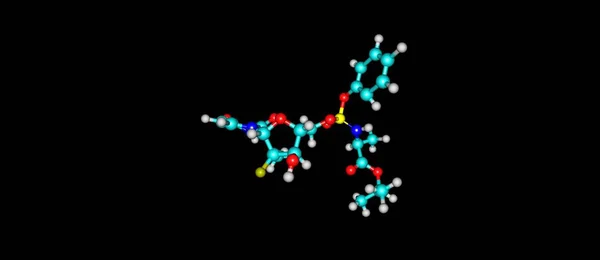 블랙에 고립 된 Sofosbuvir 분자 구조 — 스톡 사진