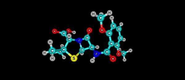 Estrutura molecular da meticilina isolada em preto — Fotografia de Stock