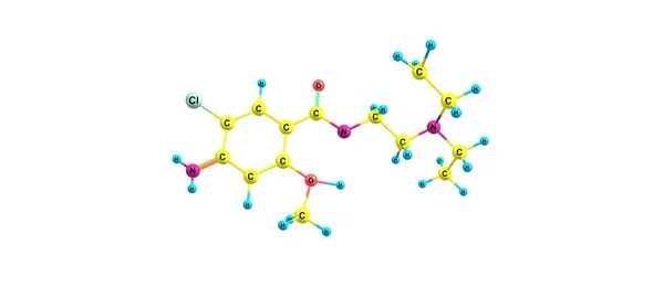 Metoklopramid molekulární struktura izolované na bílém — Stock fotografie