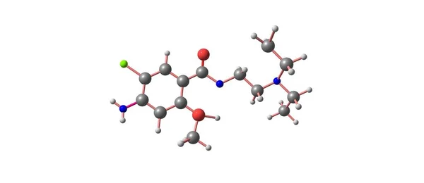 Metoklopramid moleküler yapısı üzerinde beyaz izole — Stok fotoğraf