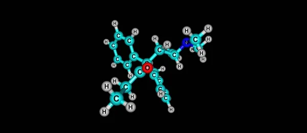 美沙酮分子结构在黑色上分离 — 图库照片