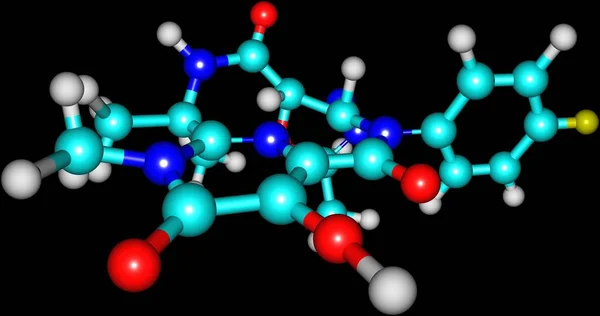 Molekulare Struktur von Raltegravir isoliert auf schwarz — Stockfoto