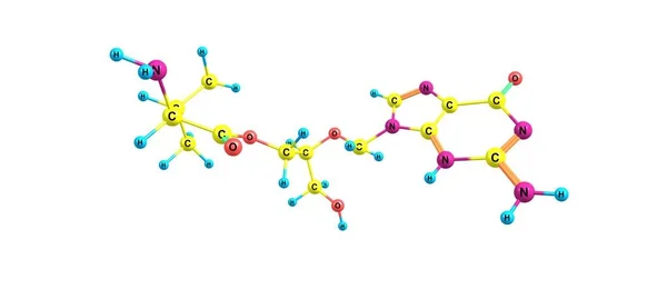 Valganciclovir structure moléculaire isolée sur blanc — Photo