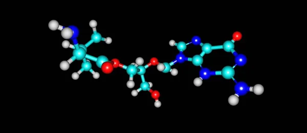 Valganciclovir structure moléculaire isolée sur noir — Photo