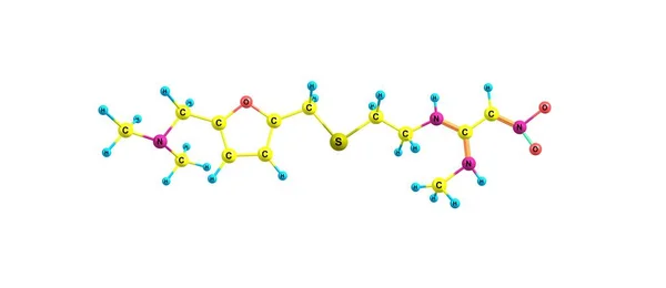 雷尼替丁分子结构在白色上的分离 — 图库照片