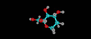 Beta-D-Fructopyranose moleküler yapısı üzerine siyah izole