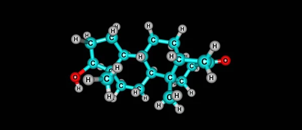 Estrutura molecular de di-hidrotestosterona isolada em preto — Fotografia de Stock