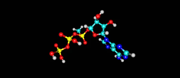 Estrutura molecular do triphosphate da adenosina isolada no preto — Fotografia de Stock