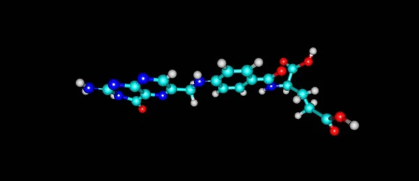 Estrutura molecular do ácido fólico isolado em preto — Fotografia de Stock