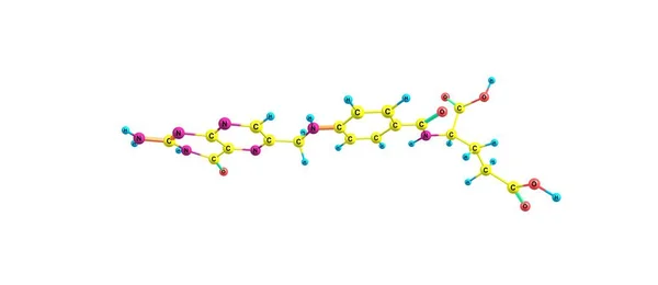 Estrutura molecular do ácido fólico isolado no branco — Fotografia de Stock