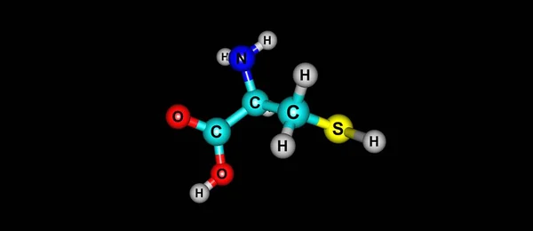 Estructura molecular de cisteína aislada en negro —  Fotos de Stock