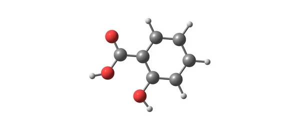 白色分离的水杨酸分子结构 — 图库照片